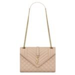 SAINT LAURENT ENVELOPE MEDIUM IN QUILTED GRAIN DE POUDRE EMBOSSED LEATHER