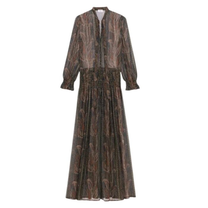 SAINT LAURENT LAVALLIÈRE DRESS IN LUREX PAISLEY SILK CREPON