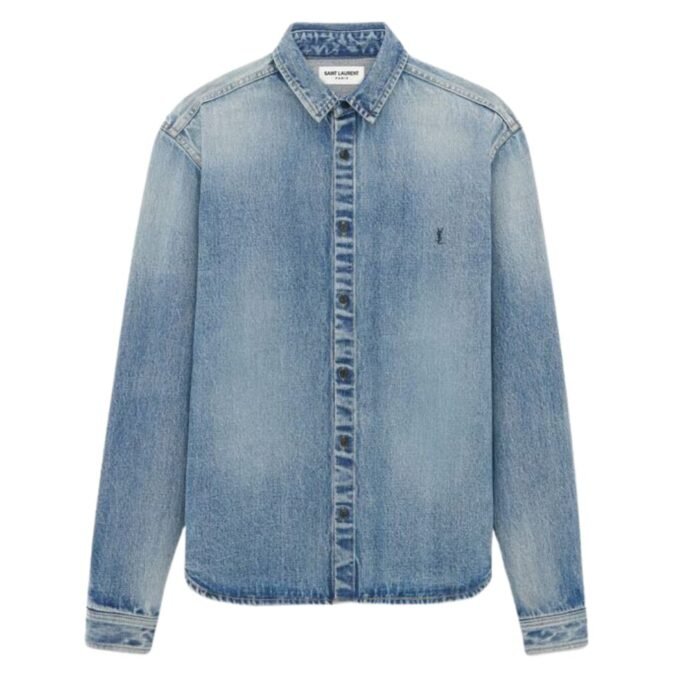 SAINT LAURENT CASSANDRE OVERSHIRT IN TROUVILLE BEACH BLUE DENIM