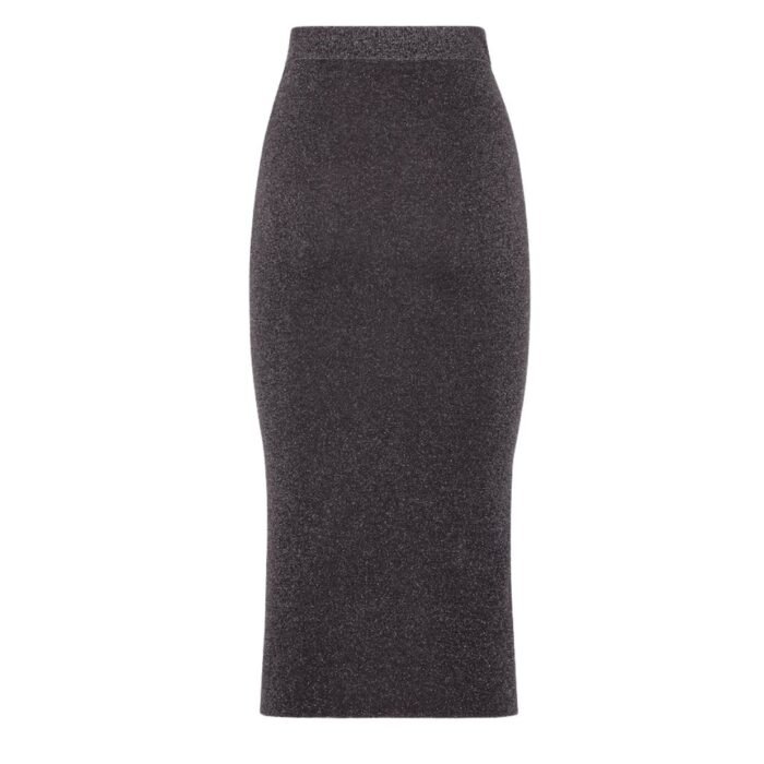 FENDI BLACK JERSEY SKIRT WITH METALLIC YARN