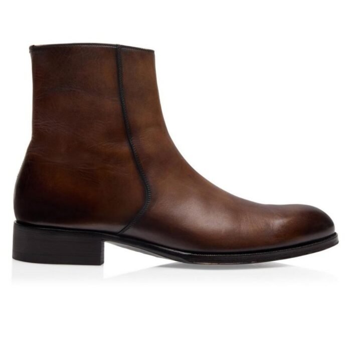 TOM FORD BURNISHED LEATHER EDGAR ZIP BOOT BRONZE