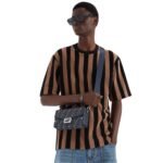 FENDI SOFT TRUNK BAGUETTE FF JACQUARD AND BLUE LEATHER BAG