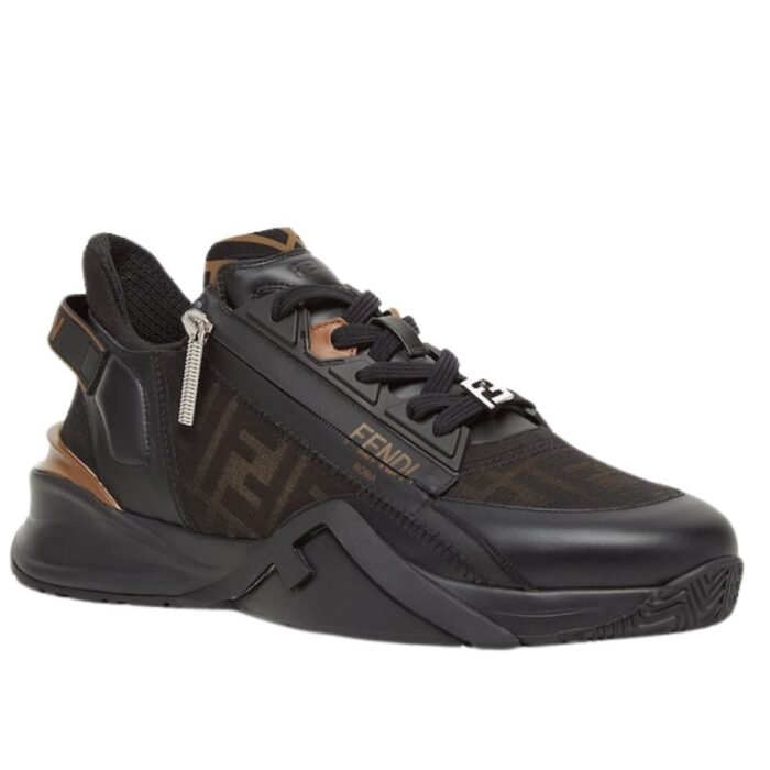 FENDI FLOW SNEAKERS BLACK LEATHER LOW-TOPS