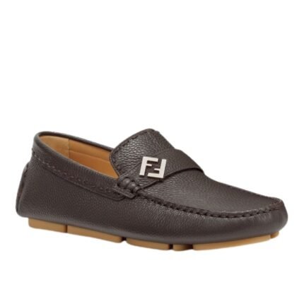 FENDI FF SQUARED BLACK LEATHER DRIVER LOAFERS