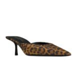 SAINT LAURENT BARBARA MULES IN LEOPARD GROSGRAIN