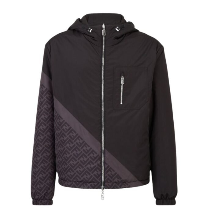 FENDI BLACK NYLON WINDBREAKER JACKET
