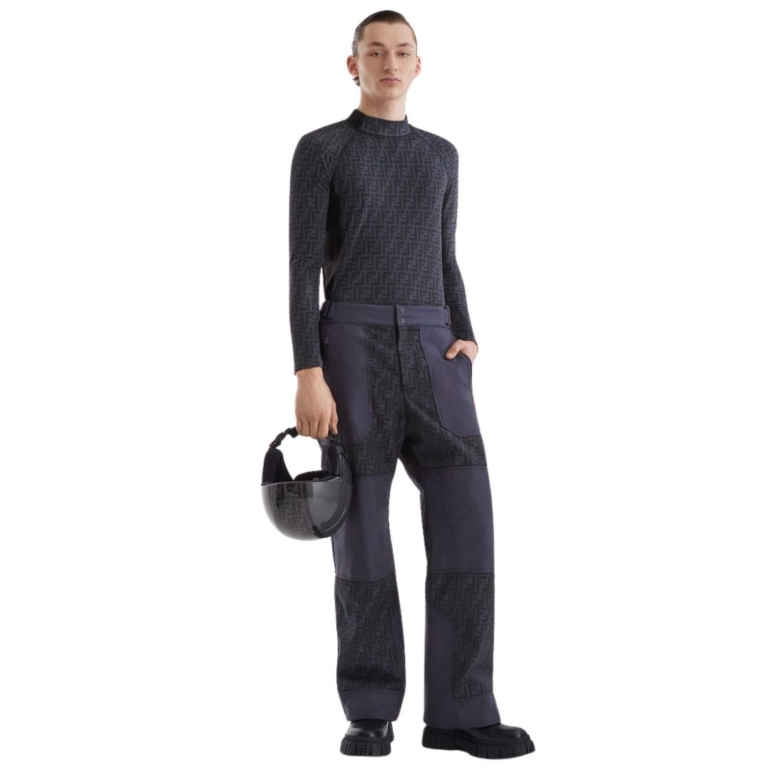 7 FENDI SWEATER BLUE FF LYCRA TURTLENECK TOP