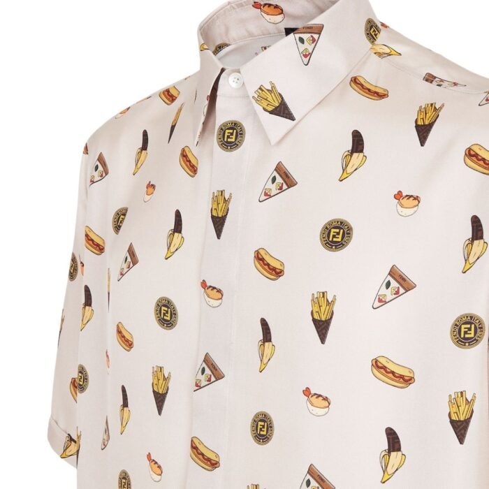 FENDI WHITE SILK FENDILICIOUS SHIRT
