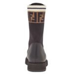 FENDI ROCKOKO BLACK LEATHER BIKER BOOTS WITH STRETCH FABRIC