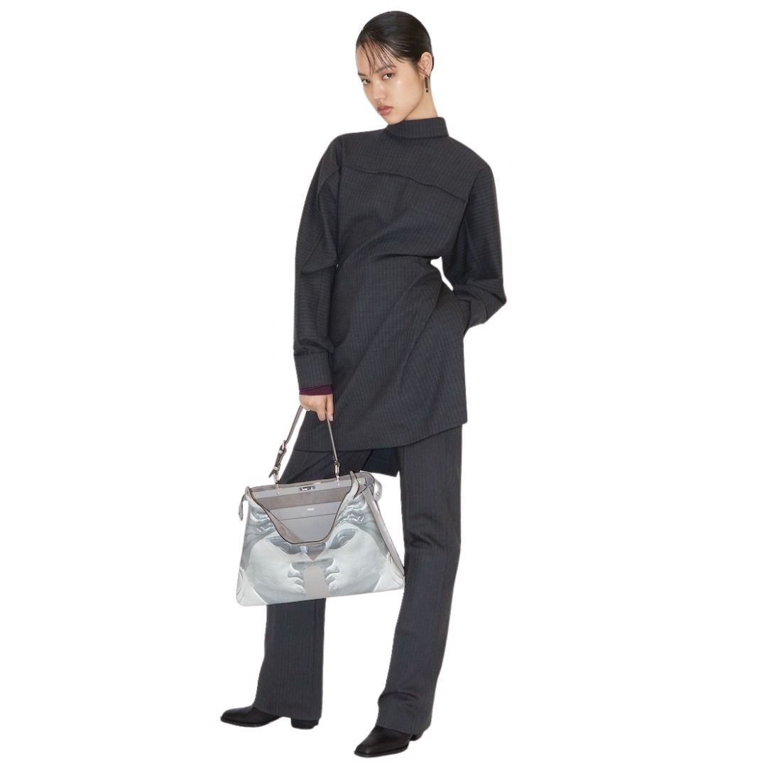 8 FENDI GRAY PINSTRIPED WOOL DRESS