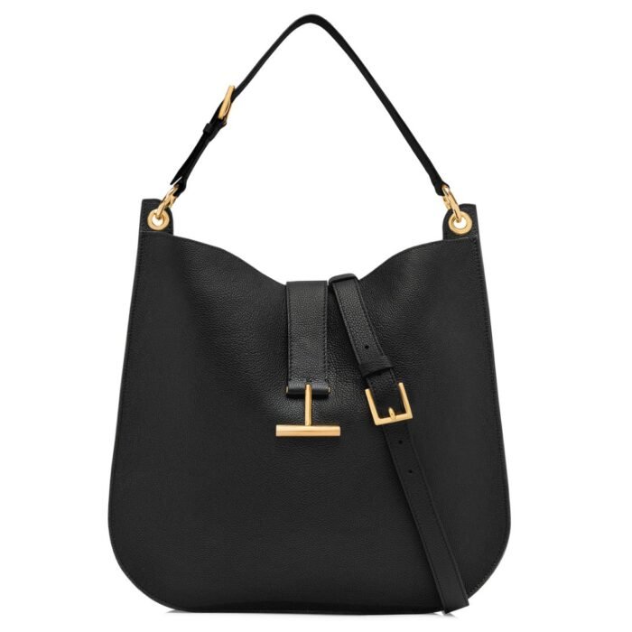TOM FORD GRAIN LEATHER TARA LARGE CROSSBODY GRAPHITE