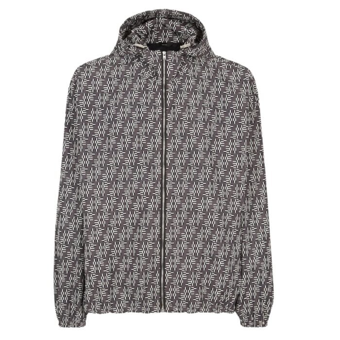 FENDI BLOUSON GRAY FF LABYRINTH NYLON WINDBREAKER JACKET