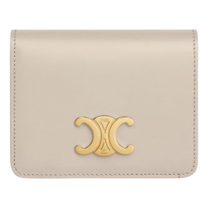 CELINE TRIOMPHE COMPACT WALLET IN SHINY CALFSKIN MOON