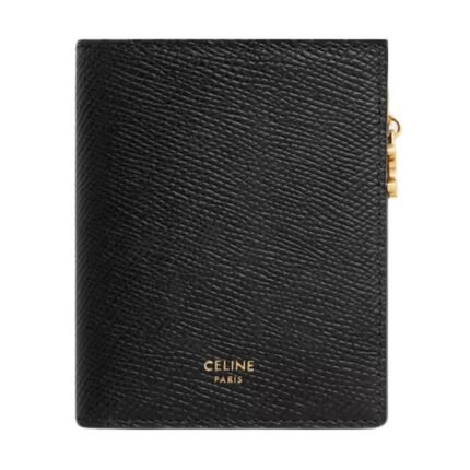 CELINE COMPACT WALLET TRIOMPHE CHARMS IN GRAINED CALFSKIN BLACK