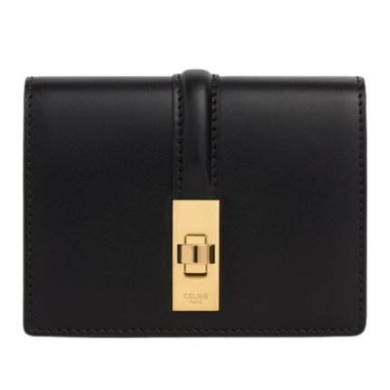 CELINE CARD HOLDER WITH FLAP 16 IN SATINATED CALFSKIN BLACK