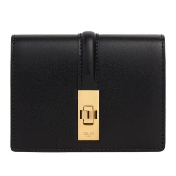 CELINE CARD HOLDER WITH FLAP 16 IN SATINATED CALFSKIN BLACK
