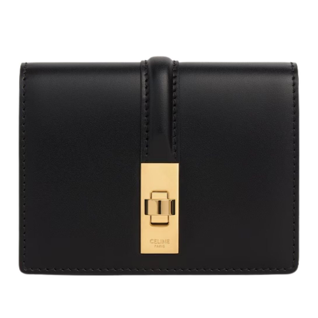 1 CELINE CARD HOLDER WITH FLAP 16 IN SATINATED CALFSKIN WHITE COTTON