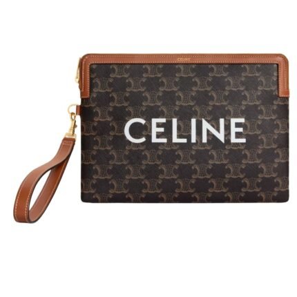 CELINE SMALL POUCH WITH STRAP IN TRIOMPHE CANVAS WITH CELINE PRINT