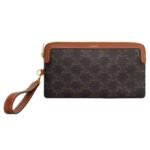 CELINE LONG POUCH WITH STRAP IN TRIOMPHE CANVAS AND CALFSKIN