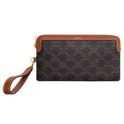 CELINE LONG POUCH WITH STRAP IN TRIOMPHE CANVAS AND CALFSKIN