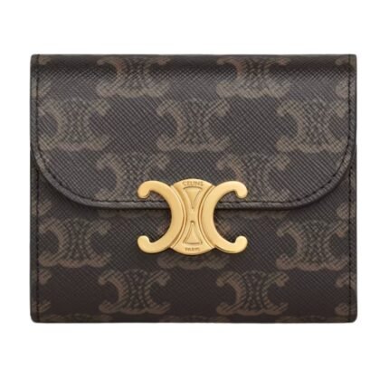 CELINE SMALL FLAP WALLET TRIOMPHE IN TRIOMPHE CANVAS TAN