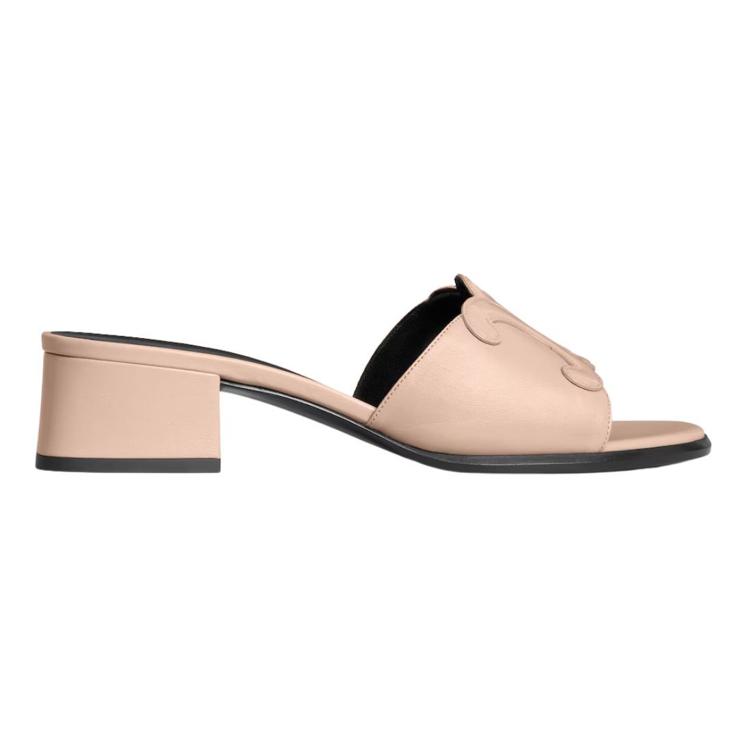 1 CELINE CLEMENCE MULE IN LAMBSKIN AND PATENT CALFSKIN BLUSH