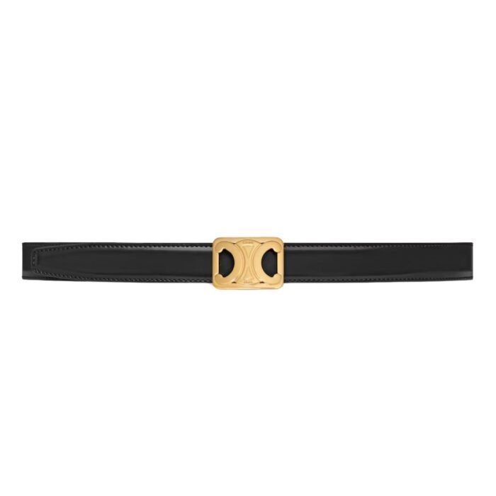 CELINE MEDIUM REVERSIBLE FRAMED TRIOMPHE BELT IN TAURILLON AND LIZARD EMBOSSED CALFSKIN BLACK