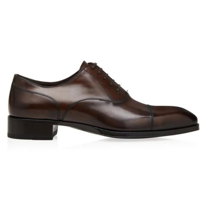 TOM FORD BURNISHED LEATHER ELKAN LACE UP DARK CIGAR