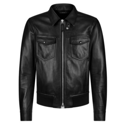 TOM FORD NAPPA GRAIN LEATHER COLLAR BLOUSON