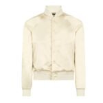TOM FORD SHINY RAYON SATIN BOMBER WITH CONTRAST PIPING CHAMPAGNE