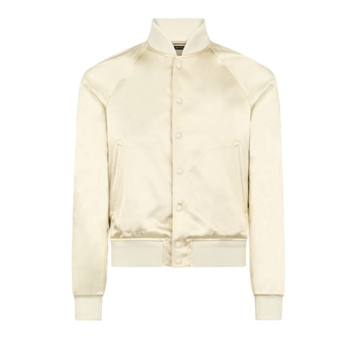 TOM FORD SHINY RAYON SATIN BOMBER WITH CONTRAST PIPING JADE