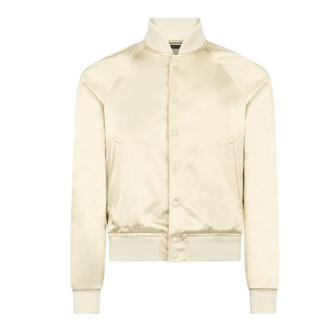 1 TOM FORD SHINY RAYON SATIN BOMBER WITH CONTRAST PIPING JADE