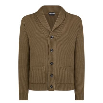 TOM FORD SILK MERINO SHAWL COLLAR CARDIGAN MILITARY