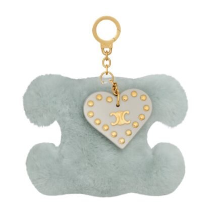 CELINE TRIOMPHE POM POM KEYRING WITH HEART IN SHEARLING AND CALFSKIN WITH GOLD FINISHING LIGHT CLAY