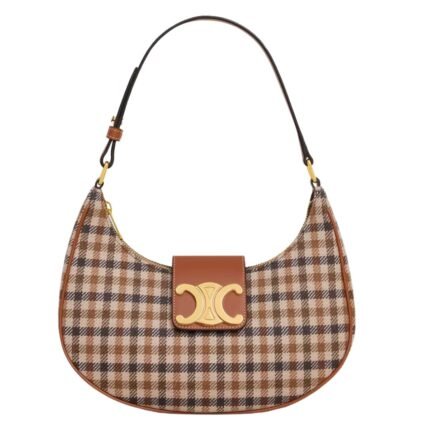CELINE MEDIUM AVA TRIOMPHE BAG IN TARTAN TEXTILE AND CALFSKIN