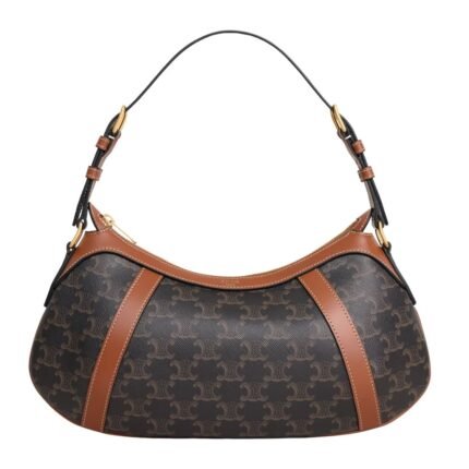 CELINE STRIPED HOBO IN TRIOMPHE CANVAS AND CALFSKIN