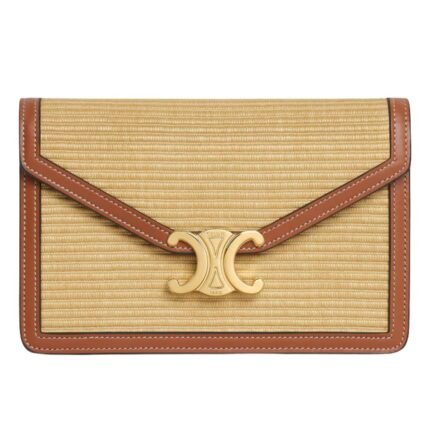 CELINE WALLET ON CHAIN MARGO IN RAFFIA EFFECT TEXTILE AND CALFSKIN