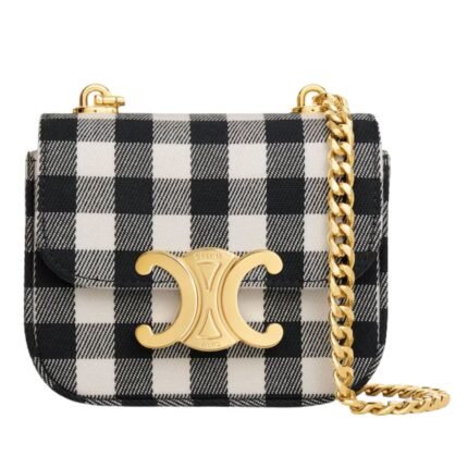 CELINE MINI CHAIN CLAUDE IN VICHY TEXTILE AND CALFSKIN