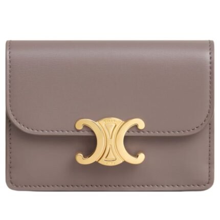 CELINE CARD HOLDER WITH FLAP TRIOMPHE IN SHINY CALFSKIN OAT BEIGE