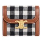CELINE SMALL FLAP WALLET TRIOMPHE IN VICHY TEXTILE AND CALFSKIN