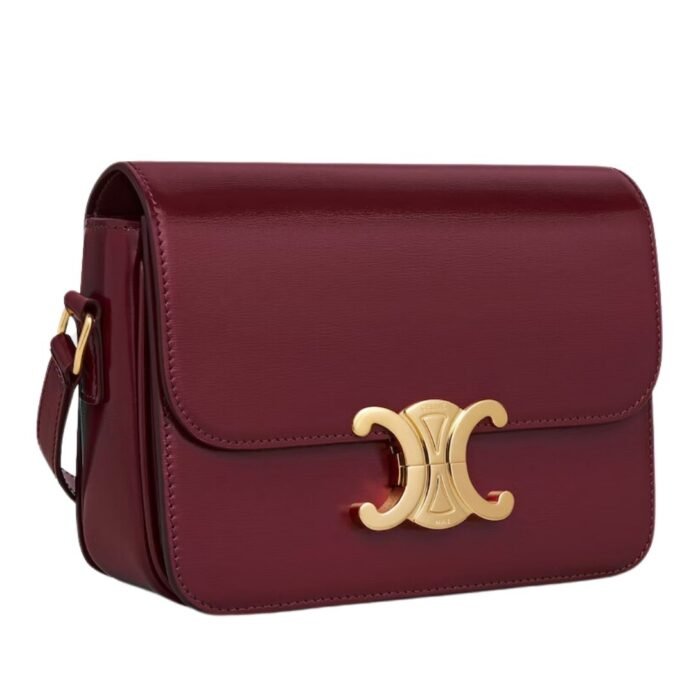 CELINE TEEN TRIOMPHE BAG IN SHINY CALFSKIN LIGHT BURGUNDY