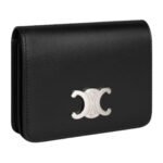 CELINE TRIOMPHE COMPACT WALLET IN SHINY CALFSKIN BLACK