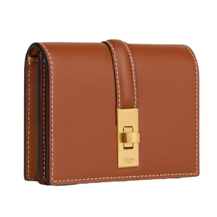 CELINE CARD HOLDER WITH FLAP 16 IN SATINATED CALFSKIN TAN