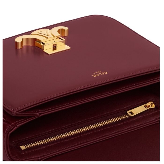 CELINE TEEN TRIOMPHE BAG IN SHINY CALFSKIN LIGHT BURGUNDY