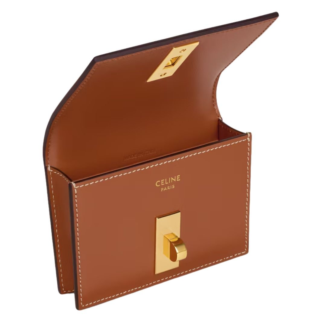 12 CELINE CARD HOLDER WITH FLAP 16 IN SATINATED CALFSKIN TAN