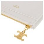 CELINE ZIPPED CARD HOLDER TRIOMPHE CHARMS IN SHINY CALFSKIN RICE