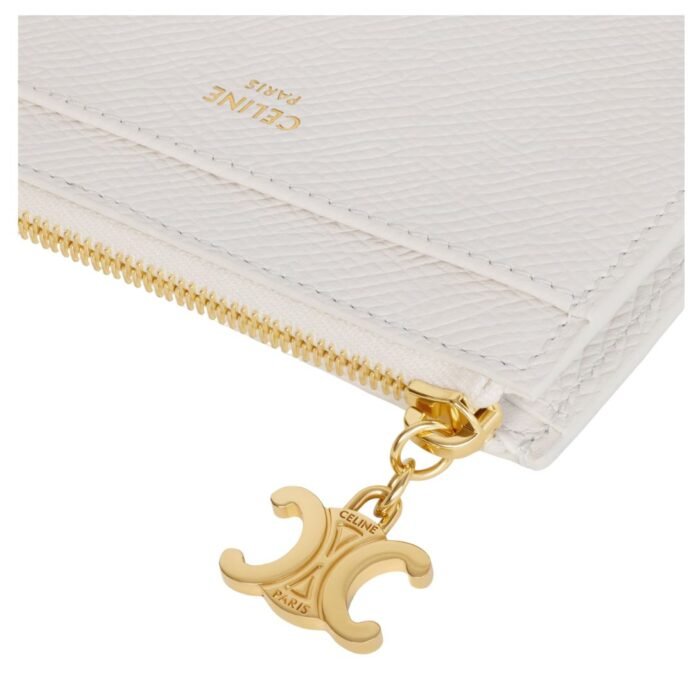 CELINE ZIPPED CARD HOLDER TRIOMPHE CHARMS IN SHINY CALFSKIN RICE