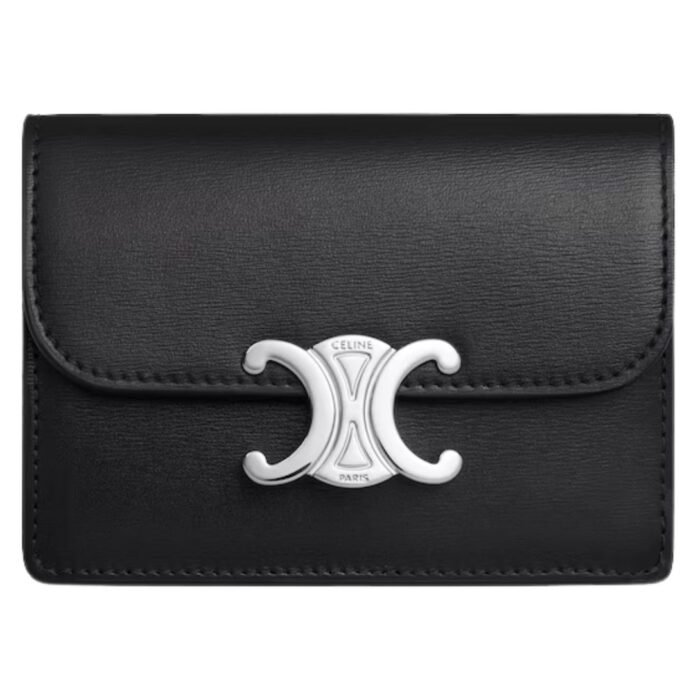 CELINE CARD HOLDER WITH FLAP TRIOMPHE IN SHINY CALFSKIN PEBBLE