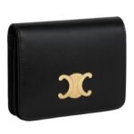 CELINE TRIOMPHE COMPACT WALLET IN SHINY CALFSKIN BLACK