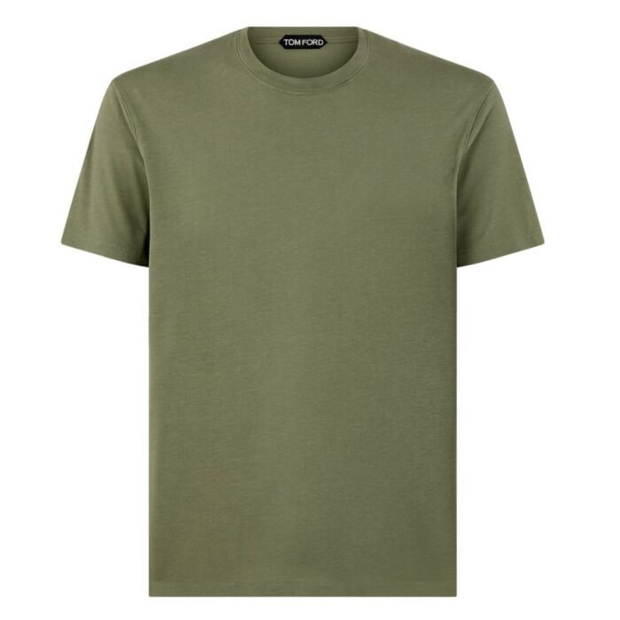 TOM FORD LYOCELL COTTON CREW T SHIRT PALE ARMY